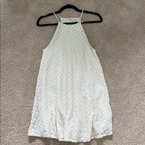 High neck white patterned dress